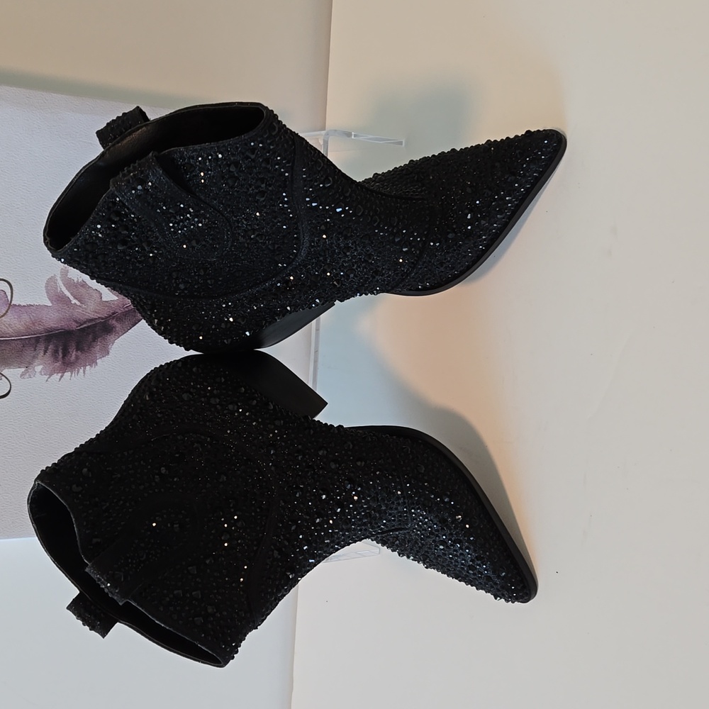 JESSICA SIMPSON BLACK GLITTER TAMIRA BOOTS NWOT 7M - Picture 4 of 7